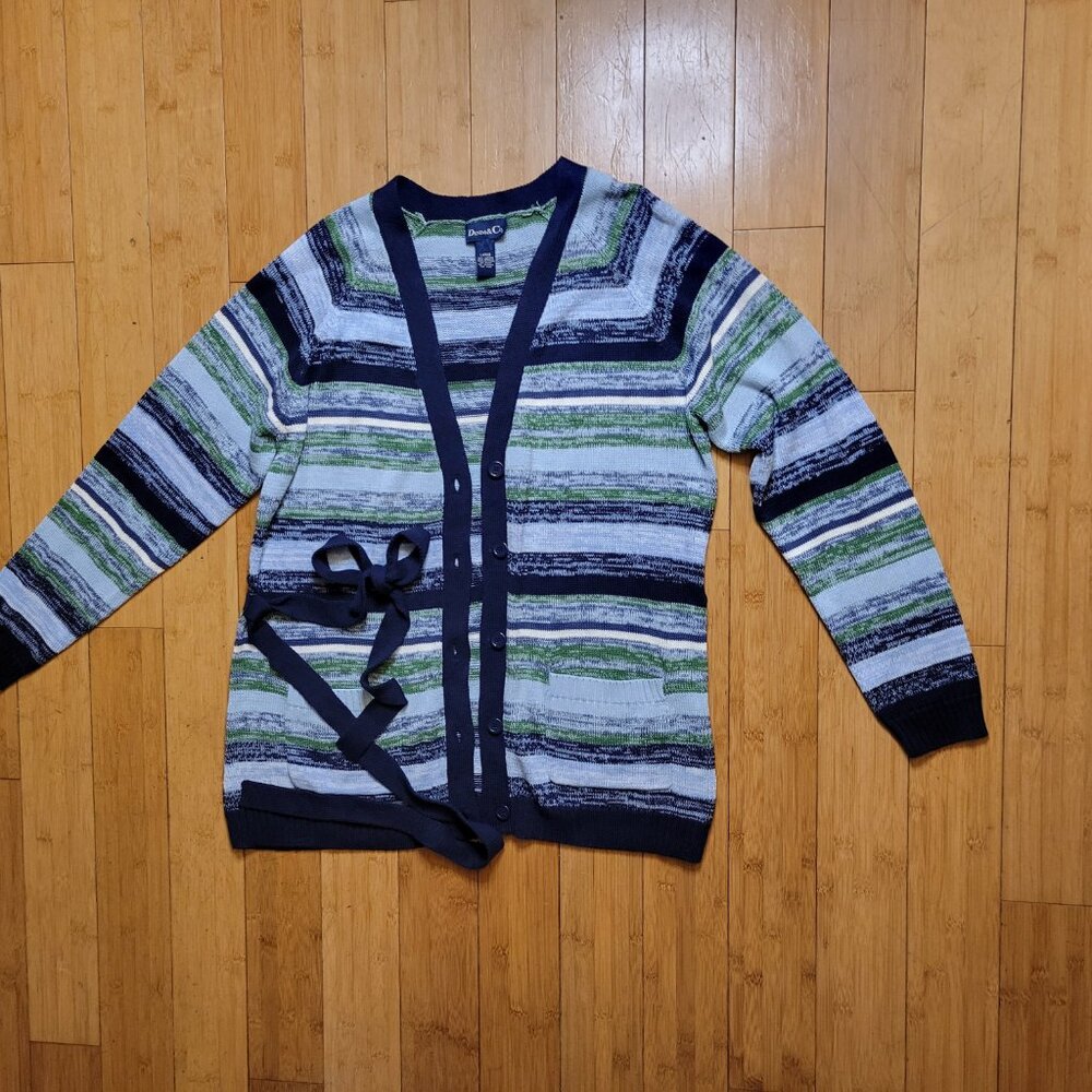 Denim & Co. Blue Meadow Brushstroke Cardigan - Picture 5 of 5